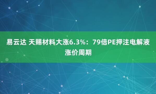 易云达 天赐材料大涨6.3%：79倍PE押注电解液涨价周期